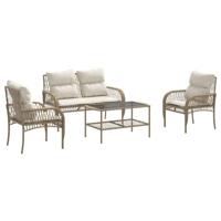4-delige Loungeset met kussens poly rattan beige - thumbnail