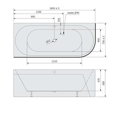 Ligbad Polysan Viva 180x75x60 cm Asymmetrisch Links Wit Polysan Ligbad Polysan Viva 180x75x60 cm Asymmetrisch Links Wit Polysan