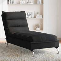 Massage chaise longue met kussens stof zwart - thumbnail