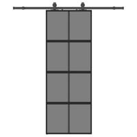 Schuifdeur met beslagset 76x205 cm gehard glas zwart - thumbnail