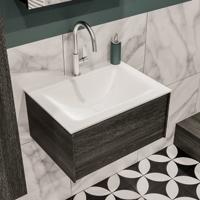 Mondiaz Lush Cloud badmeubel eiken Dark brown 60 cm 1 lade solid surface enkele spoelbak midden 1 kraangat - thumbnail