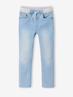 Rechte fleecebroek jongens denim look gebleekt denim