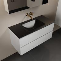 MONDIAZ AIVY 100cm badmeubel Talc, wastafel Urban solid surface midden zonder kraangat met spiegelkast (AI-351321URBAN-NO - AI-M100TAMI - AI-C100TAMI) - thumbnail