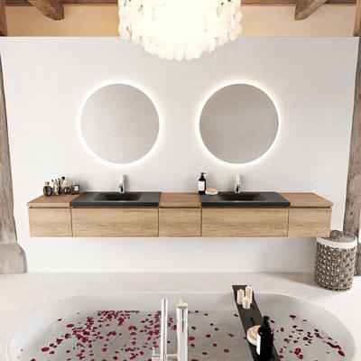 MONDIAZ BUKLA 280cm badmeubel met module 40 kleur Washed Oak met 5 lades. Wastafel CLOUD dubbel 2 kraangaten kleur Urban. MONDIAZ BUKLA 280cm badmeubel met module 40 kleur Washed Oak met 5 lades. Wastafel CLOUD dubbel 2 kraangaten kleur Urban.