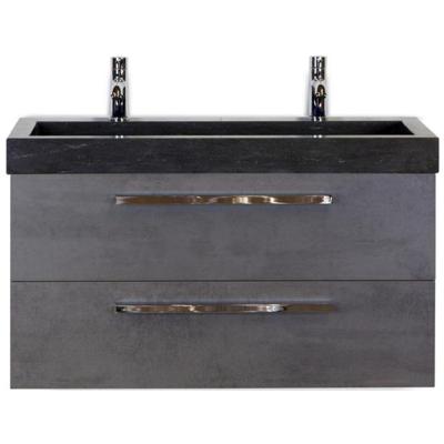 Seville Badmeubelset 100 cm - Beton Antraciet - Wastafel Hardsteen Wit Lucca 2 Kraangaten