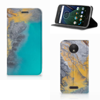 Motorola Moto C Plus Standcase Marble Blue Gold - thumbnail