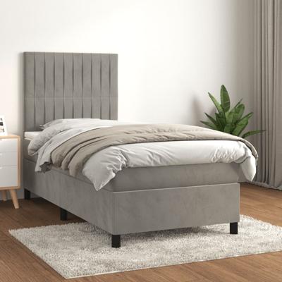 Boxspring met matras fluweel lichtgrijs 120x190 cm - thumbnail