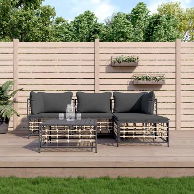 4-delige Loungeset met kussens poly rattan antracietkleurig