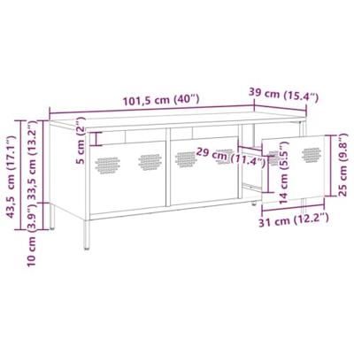 Tv-meubel 101,5x39x43,5 cm koudgewalst staal zwart
