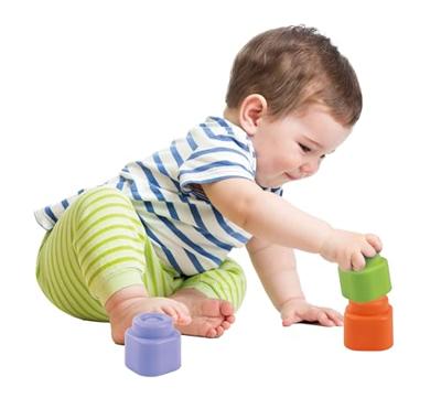 Clementoni baby - clemmy sensory puppy blauw met soft blokken, 5dlg.