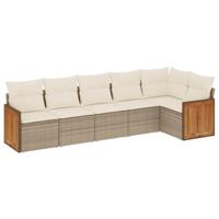 6-delige Loungeset met kussens poly rattan beige - thumbnail