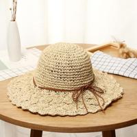 Literaire stijl opvouwbare Bow stro hoed Sunhat (beige) - thumbnail