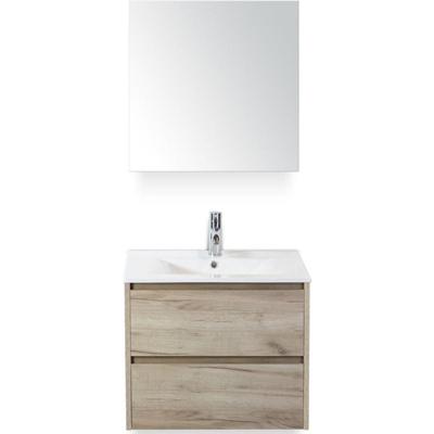Dante Badmeubelset 60 cm - Craft Oak - Keramische Wastafel Wit Enjoy met Spiegelkast