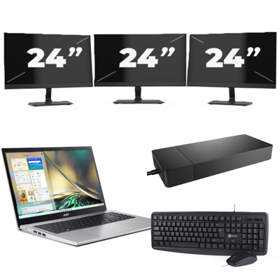 Acer Aspire A315-44P - AMD Ryzen 7 5700U - 15 inch - 16GB RAM - 256GB SSD - Windows 11 Home + 3x 24 inch Monitor