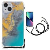 iPhone 14 Plus Anti-Shock Hoesje Marble Blue Gold - thumbnail
