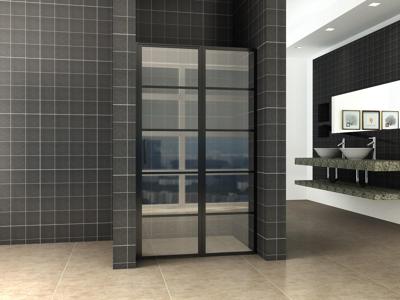 Horizon nisdeur met vast deel en raster 800 x 2000 x 8mm nano helder glas/mat zwart Horizon nisdeur met vast deel en raster 800 x 2000 x 8mm nano helder glas/mat zwart