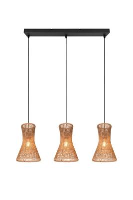 Trio 3-lichts hanglampBijou zwart met rotan - R31833026