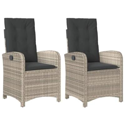 Tuinstoelen 2 st verstelbaar met kussens poly rattan lichtgrijs