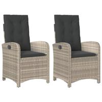 Tuinstoelen 2 st verstelbaar met kussens poly rattan lichtgrijs - thumbnail