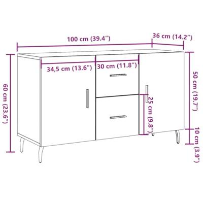 Dressoir 100x36x60 cm bewerkt hout artisanaal eikenkleurig