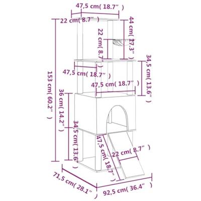 Kattenmeubel met sisal krabpalen 153 cm crèmekleurig