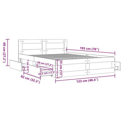 Bedframe met hoofdeinde bewerkt hout gerookt eiken 120x190 cm
