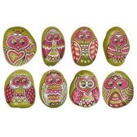 Handbeschilderde Geluksstenen Uilen (Set van 8) - thumbnail