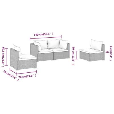 4-delige Loungeset met kussens poly rattan bruin - thumbnail