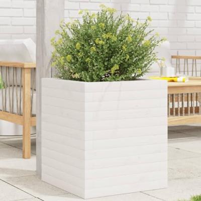 VidaXL Plantenbak 40x40x46 cm massief grenenhout wit