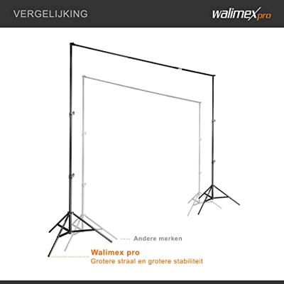 Walimex pro Achtergrondsysteem XXL, 190-465 cm, extreem stabiele en grote professionele achtergrondset voor studio en mobiel, voor fotografie, video en groen scherm, papierstof, vinyl & canvas, hoogte
