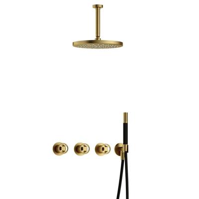 Hotbath Cobber IBSW70 Regendoucheset inbouw - 15cm plafondarm - 30cm ronde hoofddouche - staafhanddouche - Geborsteld messing PVD IBSW70BBP25