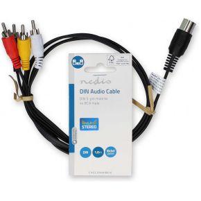 DIN-Audiokabel | DIN 5-Pins Male | 4x RCA Male | Vernikkeld | 1.00 m | Rond | PVC | Zwart