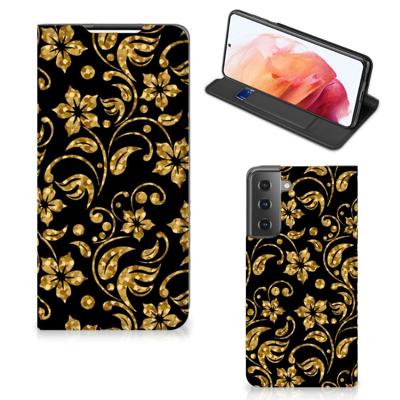 Samsung Galaxy S21 Smart Cover Gouden Bloemen Samsung Galaxy S21 Smart Cover Gouden Bloemen