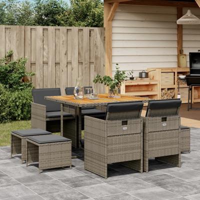 9-delige Tuinset met kussens poly rattan grijs - thumbnail