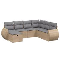 8-delige Loungeset met kussens poly rattan gemengd beige - thumbnail