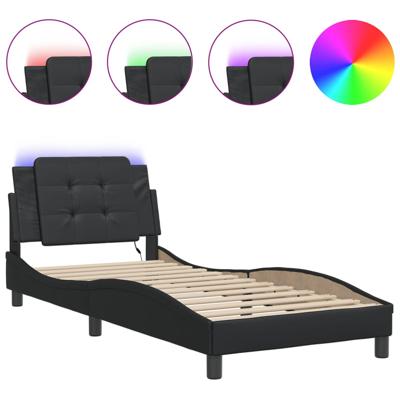 Bedframe met LED zonder matras "Zadar" kunstleer zwart 200x200 cm - thumbnail