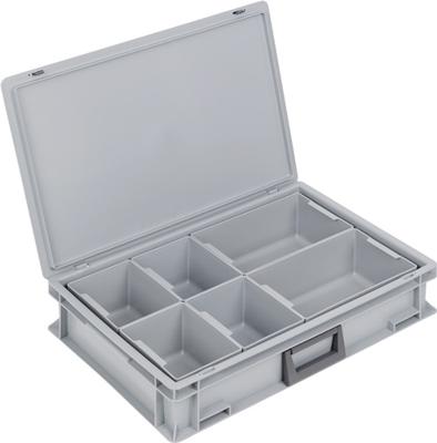 Lockweiler Kunststof koffer | L600xB400xH133 mm PP 1 greep | 6 inzetbakken+schuifsluiting | grijs 24 l | 1 stuk - BL-139224110118-3 BL-139224110118-3