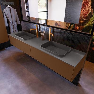 Badkamermeubelset Mondiaz Erin 200 cm met 2 Lades met RIDGE Wastafel Dubbel Dark grey met 2 kraangaten Greeploos Mat Rust