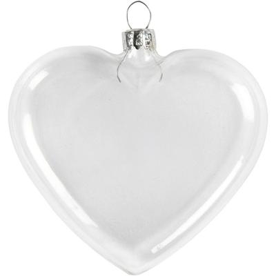 Creativ Company Plat glazen hart, h: 9 cm, b: 7.8 cm, dikte 2,1 cm, 6 stuk/ 1 doos
