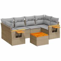 7-delige Loungeset met kussens poly rattan beige - thumbnail