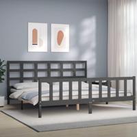 Bedframe met hoofdbord massief hout grijs 200x200 cm - thumbnail