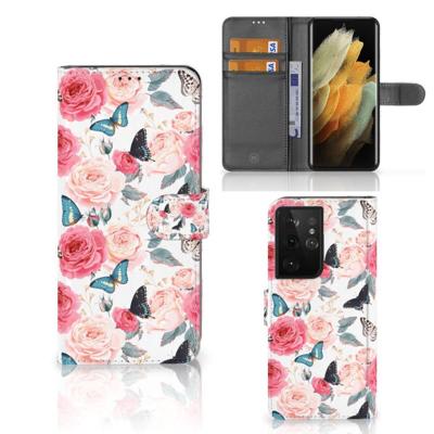 Samsung Galaxy S21 Ultra Hoesje Butterfly Roses Samsung Galaxy S21 Ultra Hoesje Butterfly Roses