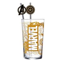 Marvel Glass Tumbler with Straws Logo & Avengers 485 ml - thumbnail