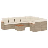 10-delige Loungeset met kussens poly rattan beige - thumbnail
