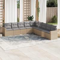 9-delige Loungeset met kussens poly rattan beige - thumbnail