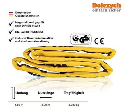Dolezych Ronde draagband | omvang 4 m geel | draagverm. eenv. 3000 kg | 1 stuk - 42153003 42153003