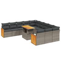 11-delige Loungeset met kussens poly rattan grijs - thumbnail