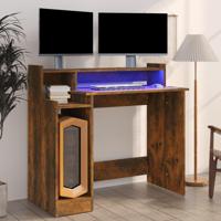 Bureau met LED-verlichting 97x90x45 cm hout gerookt eiken - thumbnail