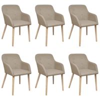 Eetkamerstoelen 6 st stof en massief eikenhout beige - thumbnail