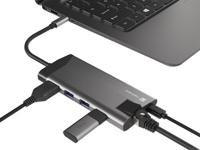 Natec MULTIPORT Fowler Plus USB-C-HUB USB 3.0 3X HDMI 4K USB-C PD RJ45 SD Micro SD - thumbnail